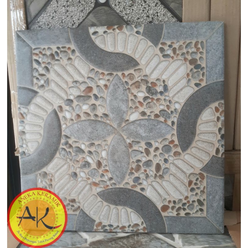 Keramik Lantai Kasar Teras Garasi Motif Batu Alam Timbul 40x40 Janeiro Grey