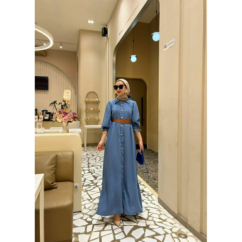 Reya Maxy, GAMIS WANITA MUSLIM POLOS CANTIK FIT XXL LD 112 BAHAN LINEN POLO IMPORT KANCING AKTIF TERMURAH OOTD KEKINIAN TERLARIS