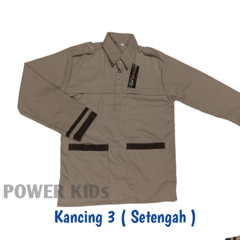 Baju siaga pramuka kopisusu kancing tiga atau setengah