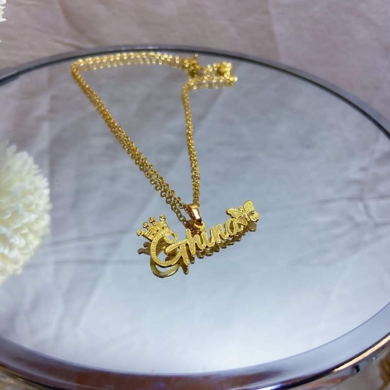 kalung ukir nama custom lapis emas24k tahan karat