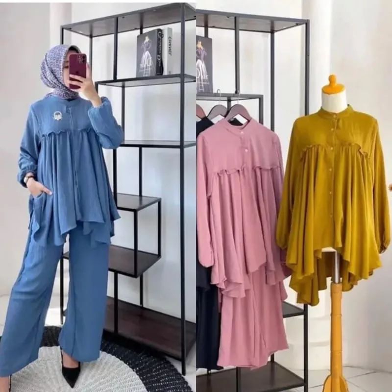 FELLO ONE SET CRINKLE AIRFLOW/ ONE SET RAYON FUL/ ONE SET CRINKLE AIRFLOW BUSUI / STELAN WANITA CRINKLE AIRFLOW