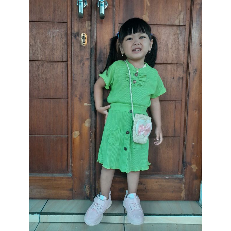 One Set RUFFLE ROK Kaluna 1-5 Tahun Baju Setelan Bahan Knit Rib Premium Lucu | Baju Setelan Anak Cewe