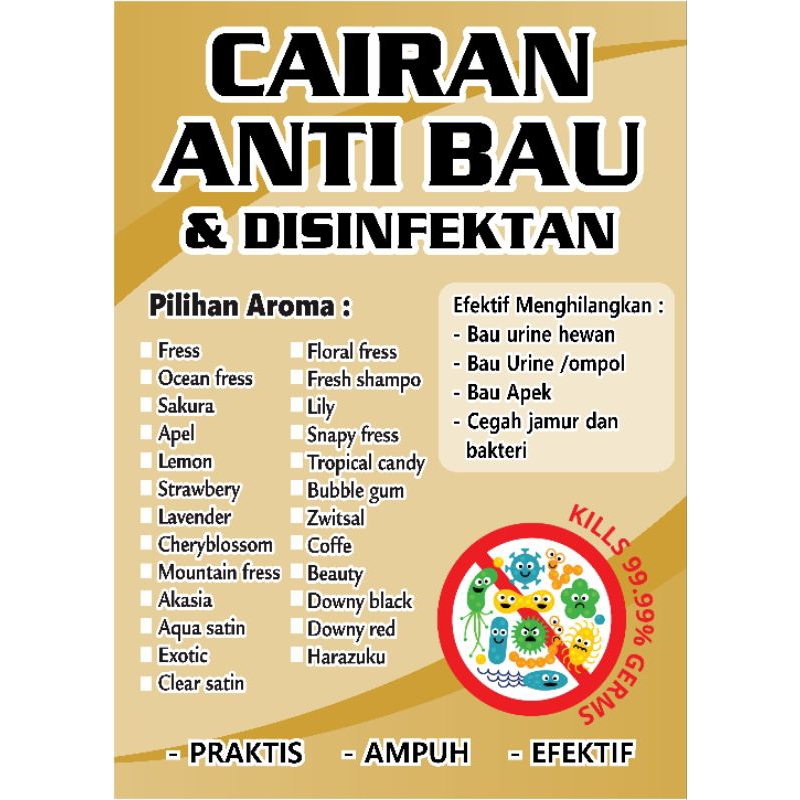 Cairan Anti Bau dan Disinfektan Aneka Aroma kemasan spray 60 ml