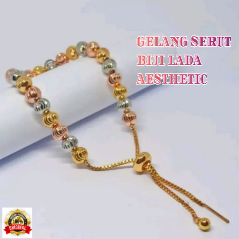 Gelang Serut wanita asli anti luntur anti karat ori promo set perhiasan titanium pengganti emas 24k 