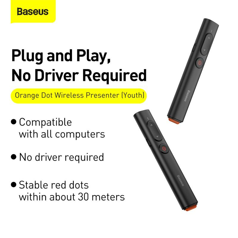 Baseus Wireless Presenter Green Laser Pointer Orange Dot Remote