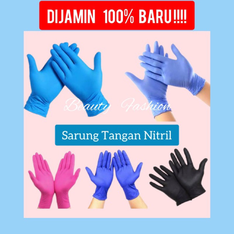 10 Pcs Sarung Tangan Karet  / Nitril Gloves, pelindung dr virus bakteri bs touch screen HP