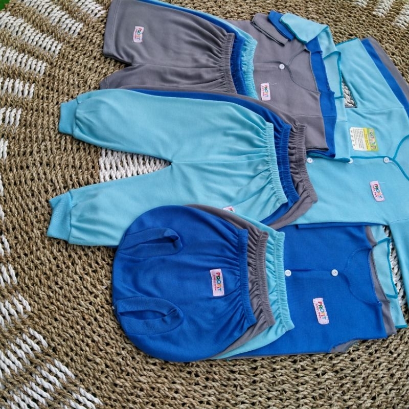 18 Pcs Paket Baju Bayi Baru Lahir/9 Stel Newborn, Abu, Biru,Turkis