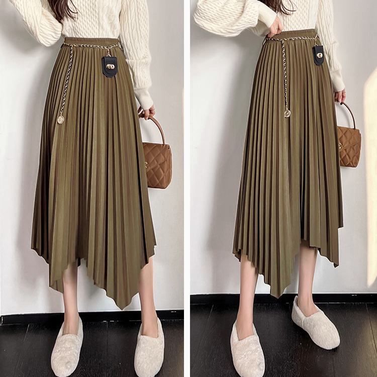 MOOGU ♡ Rok panjang tidak teratur wanita korea mixi skirt （Sabuk gratis）