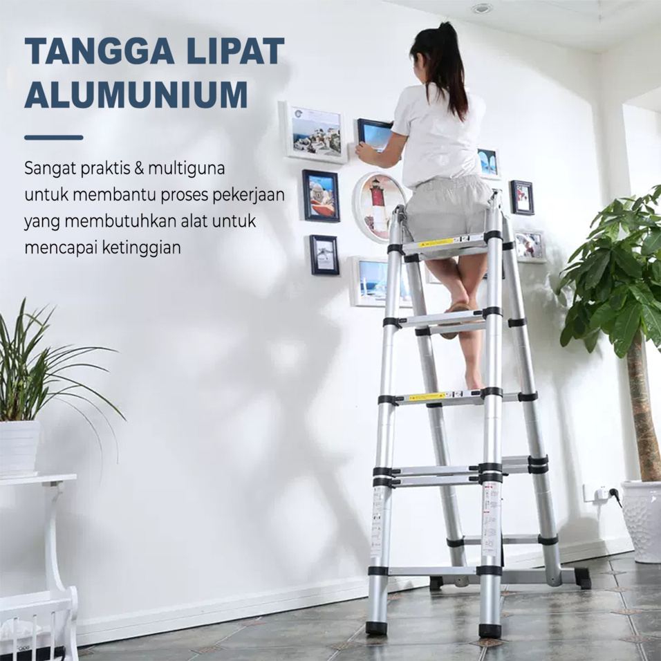 Tangga Lipat Aluminium Teleskopik 3.8M (1,9M+1,9M)  Single Telescopic Ladder 3.8 M - V5A1 Megahomedecor Tangga Lipat Multifungsi