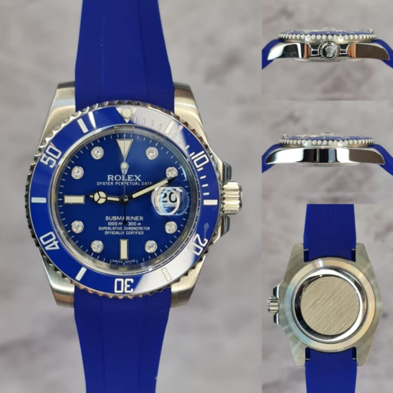 Jam Tangan Pria Rolex Rubber-B Oyster Flex Sapphire Glass - Jam Tangan Rolex Autometic - Biru