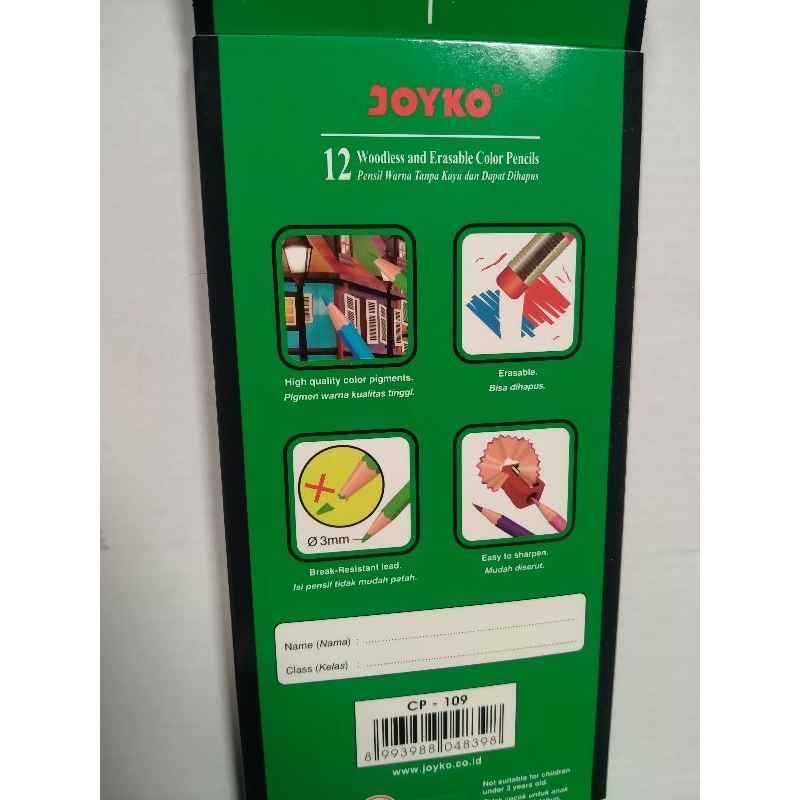 

Pensil Warna Joyko CP 109 12 Warna Panjang Bisa Di Hapus