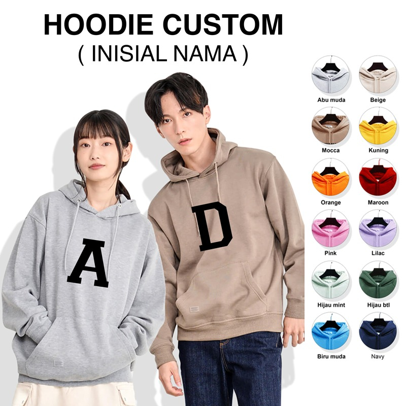 Parisdivarious Sweater Hoodie Jemper Intial Custom Bahan Fleece Size S - XXL (Pria &amp; Wanita)