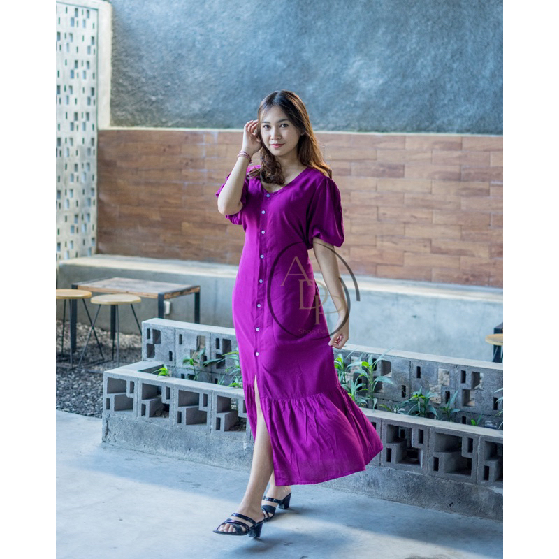 LONG DRESS KANCING JIA PANJANG BUMIL DRESS BUSUI FRIENDLY DRESS BUTTOM MAXI TUNIK TERUSAN WANITA