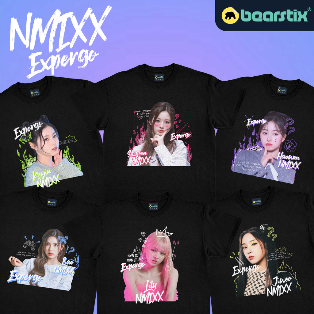 SHINZO - Kaos NMIXX Expergo - Baju Distro Casual - Tshirt Sullyoon Haewoon Bae Kyujin Jiwoo Lily M