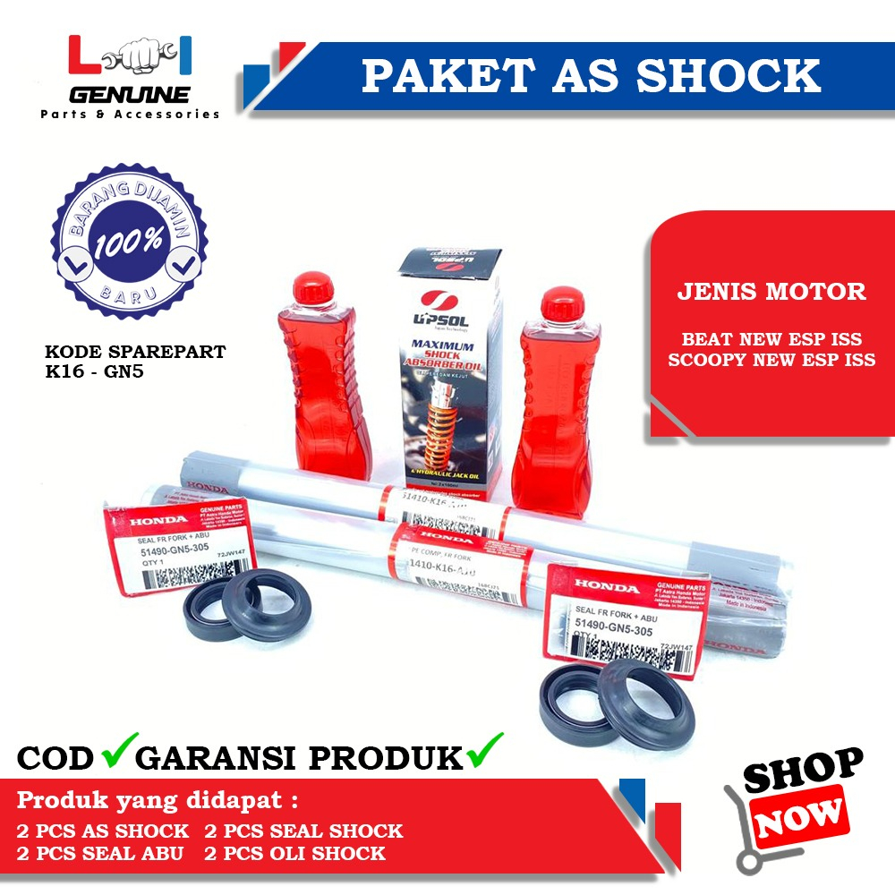 -LOI- PAKET AS SHOCK DRAT SET DEPAN BEAT NEW ESP ISS, BEAT SPORTY, SCOOPY NEW ESP ISS K16