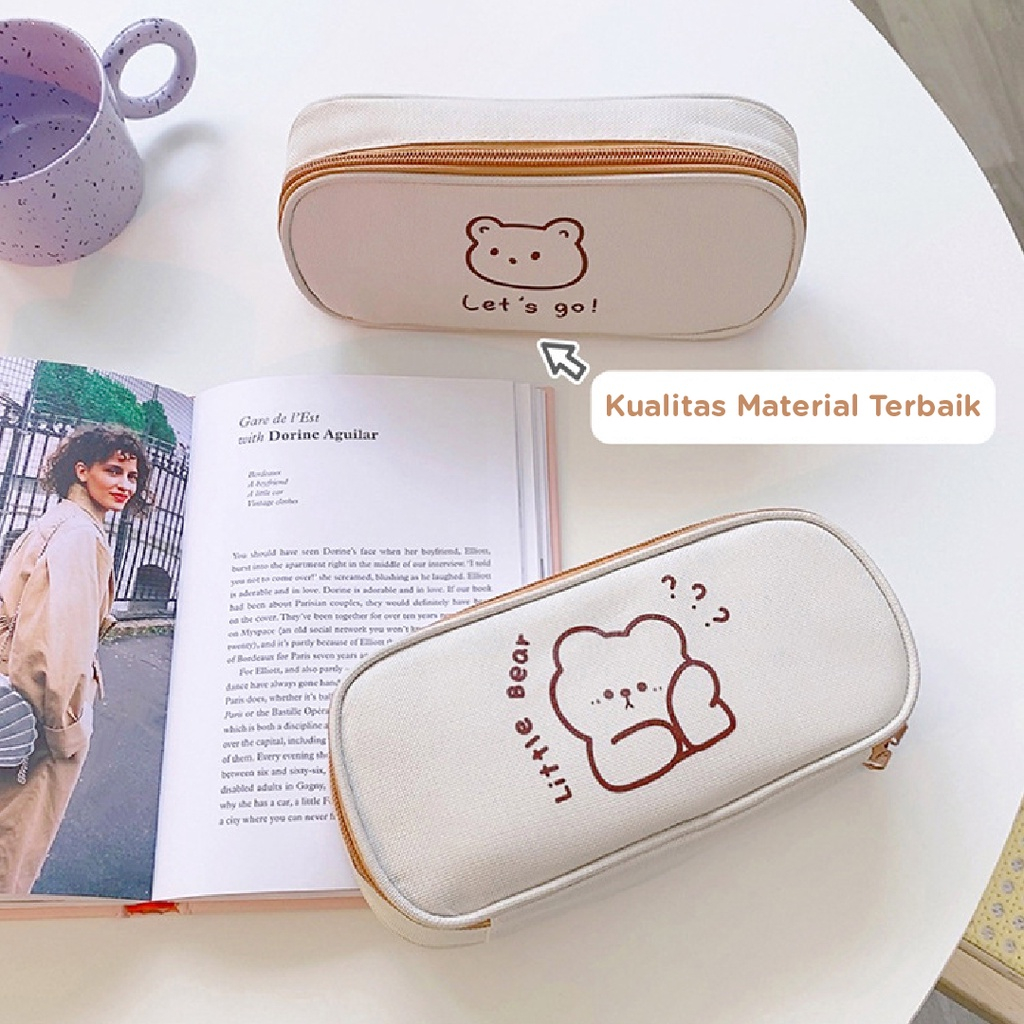 

HJK Pencil Case Kotak Pensil Cute Bear Sekolah Perempuan Trendy