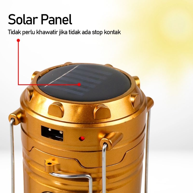 lampu tenda camping lentera dengan solar panel dan recharger