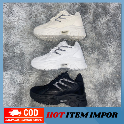 MB-SW343 Sneakers Wanita Korea Ringan Antislip Bertali Hitam Putih Impor