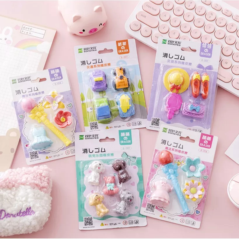 

Dxuu Penghapus Set karakter Lucu Penghapus Pensil Bermotif Ice Cream Astronaut Hewan Cute
