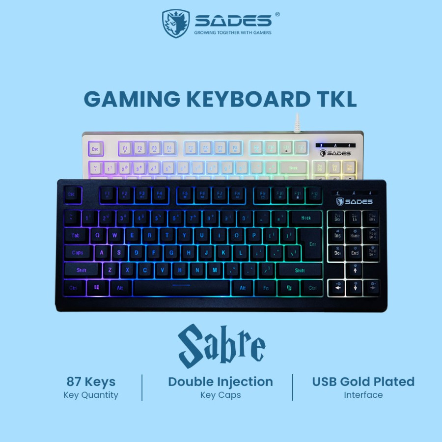 Sades Keyboard Gaming TKL Membrane Sabre RGB Backlight