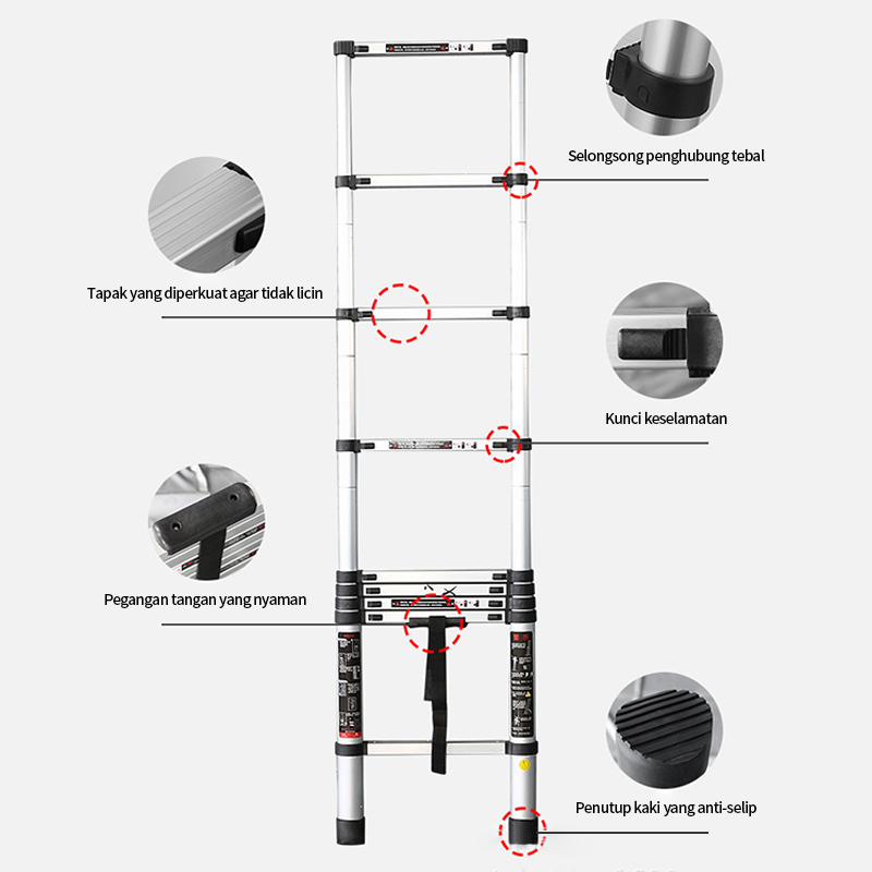 6.2 M Tangga Lipat Meter Paduan Aluminium Teleskopik Tangga Teleskopik Multifungsi Tangga anti selip paduan aluminium