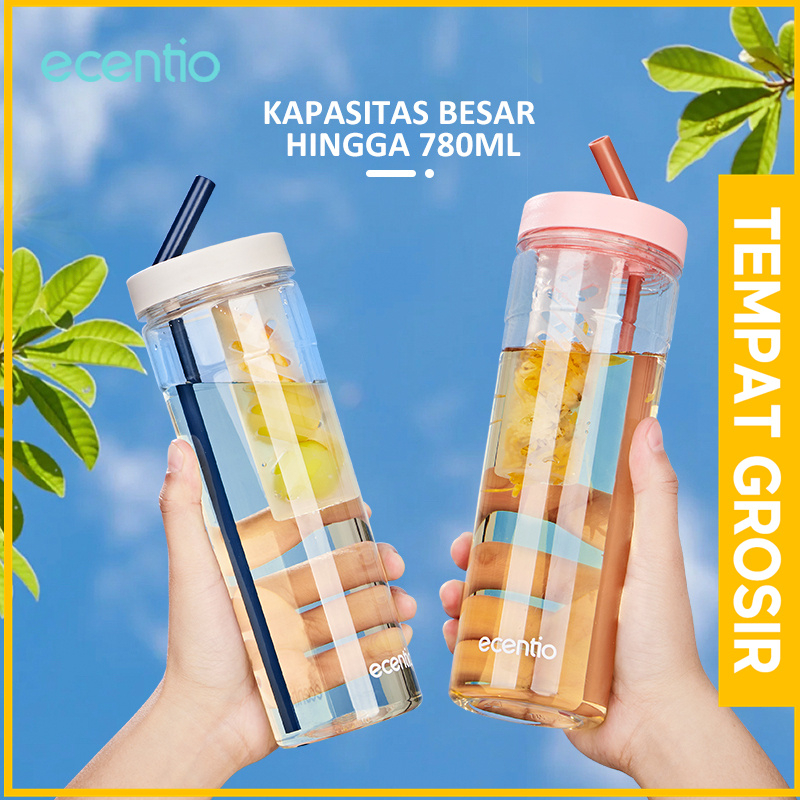 ecentio Botol minum sedotan 780ml sticker DIY Dilengkapi filter bottle minum big size tumbler minum Sport Besar