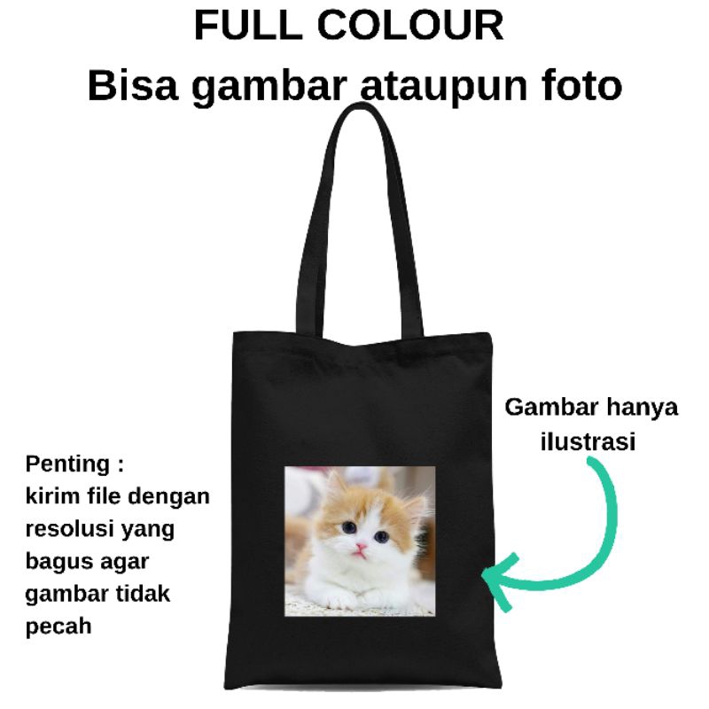 BISA CUSTOM SATUAN TOTEBAG DTF RESLETING Full colour atau Foto tas tote bag kuliah kampus kuliah viral || Kiiyoomii ||