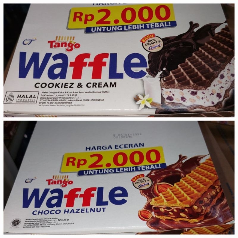 Tango Waffle CHOCO HAZELNUT 1 box isi 12 x 25 gram ECERAN 2000