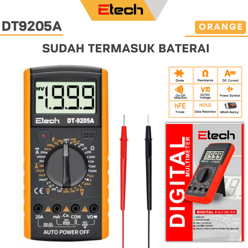 DT9205A LCD Digital Multimeter Electric Handheld Ammeter Voltmeter Resistance Capacitance AC and DC Power Meter Tester