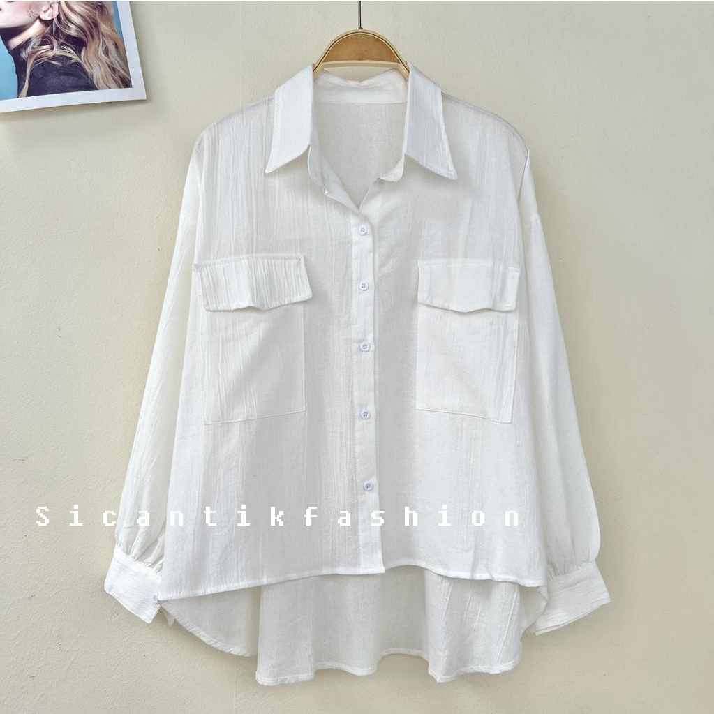 Kemeja Oversize Wanita Linen Crinkle  // Atasan Blouse Cewek Style Korean / Blouse linen / Kemeja Linen