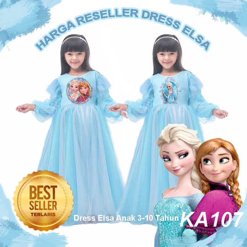 (HARGA RESELLER) Dress Elsa Frozen 2 Anak 6 7 Tahun Import Gaun Anak Import Anna Elsa Terbaru Mewah 