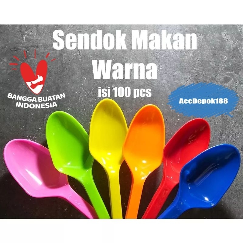 SENDOK MAKAN / SENDOK PLASTIK PANJANG TEBAL WARNA WARNI MEREK 3 STAR / BIG SPOON ISI 100 PCS WARNA BENING / UNGGU / PINK / HIJAU / ORENG / KUNING / BIRU / MERAH