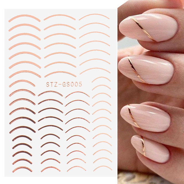 TAO Stiker Kuku Nail Art Sticker Geometric Garis Line Gold Silver Rosegold