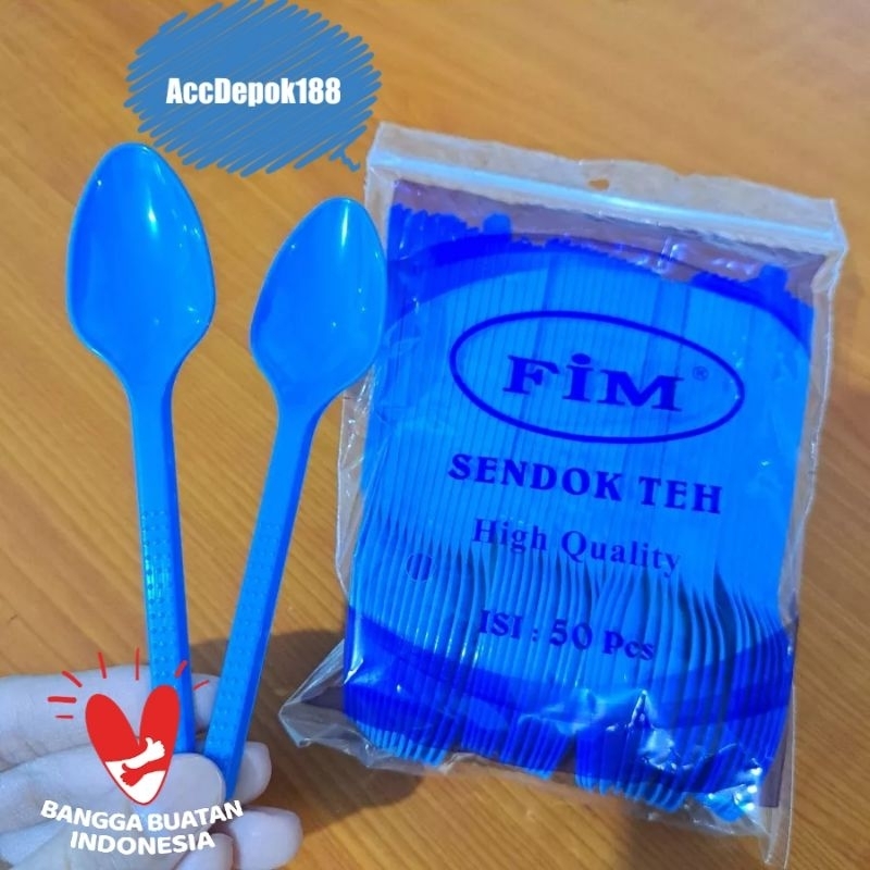 SENDOK TEH / SENDOK PUDING / SENDOK PLASTIK TEH GELAS WARNA MERAH BIRU MEREK FIM ISI 50 PCS
