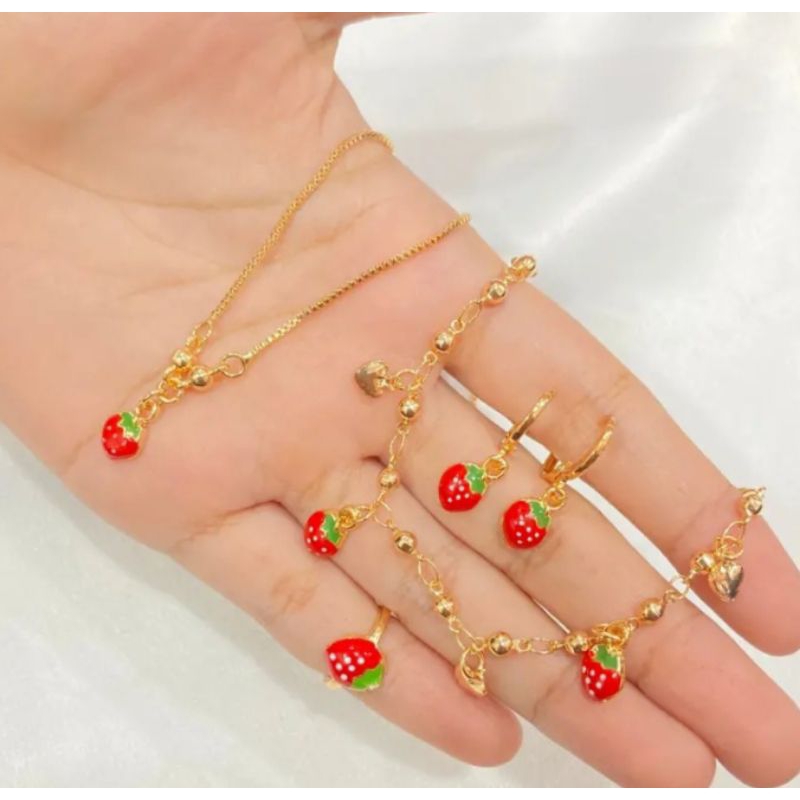 Set perhiasan Anak Stroberi asesoris anak  perempuan Anti luntur Anti karat promo 1set gelang kalung