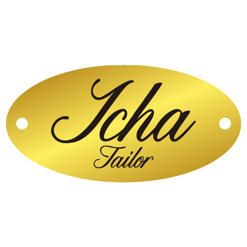 

label akrilik Icha Tailor gold ukuran 1,5*3 50 pcs tulisan hitam