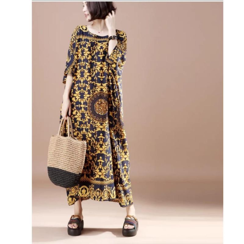 91009 Baju maxidress longdress HOMEWEAR LOOSE OVERSIZED MAXI DRESS lengan pendek busui dres Korea Ko