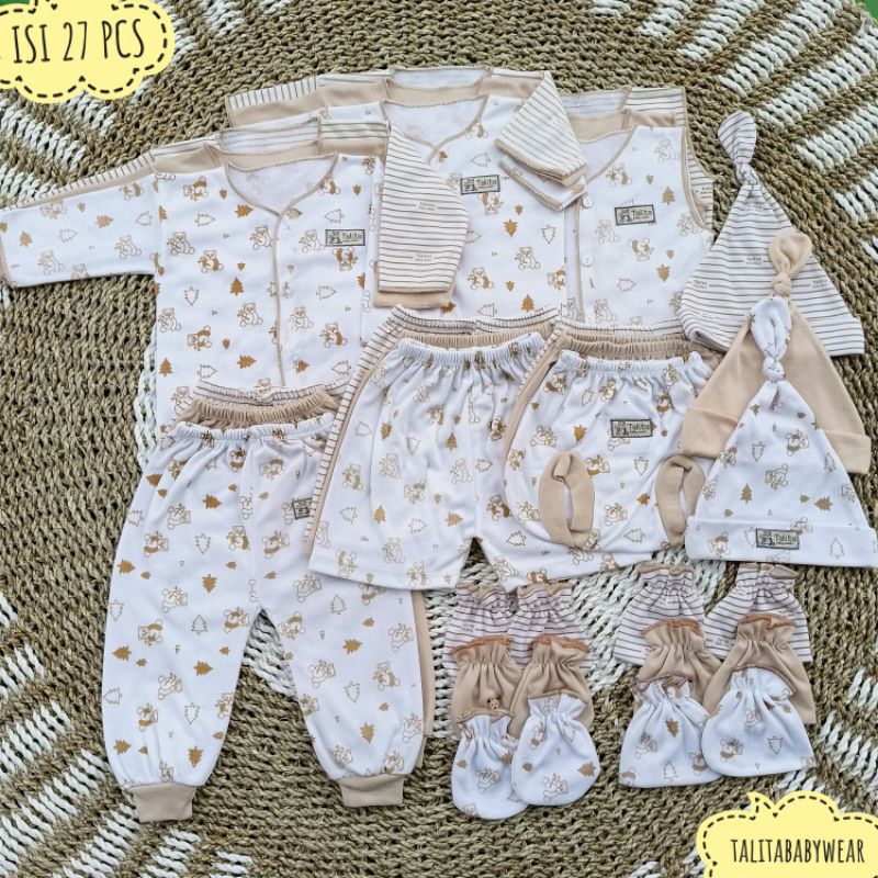 27 PCS Paket Hemat Baju Bayi Baru Lahir Paket Baju Newborn Seri Coklat talitababywear