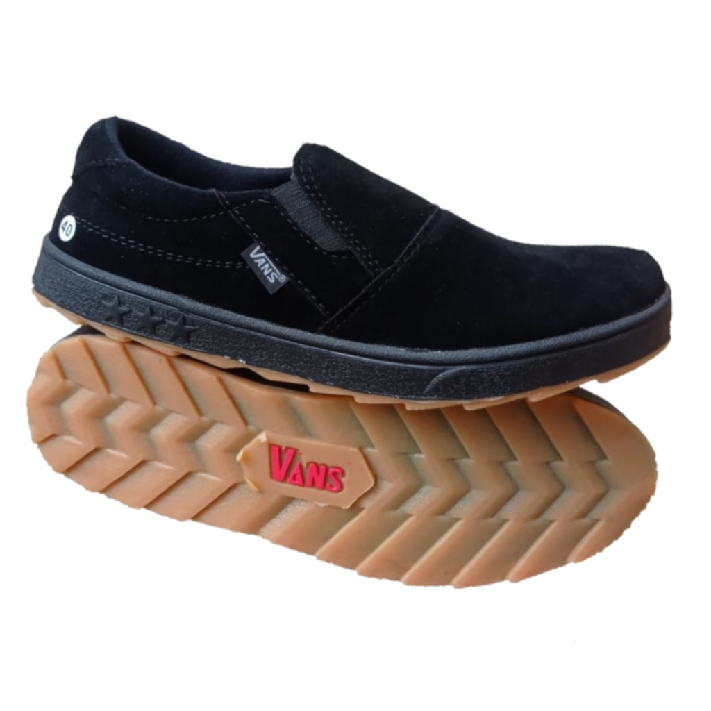 Sepatu Slip On Pria Casual Slop Tanpa Tali Cowok Keren Buat Kerja dan Santai Hitam Polos