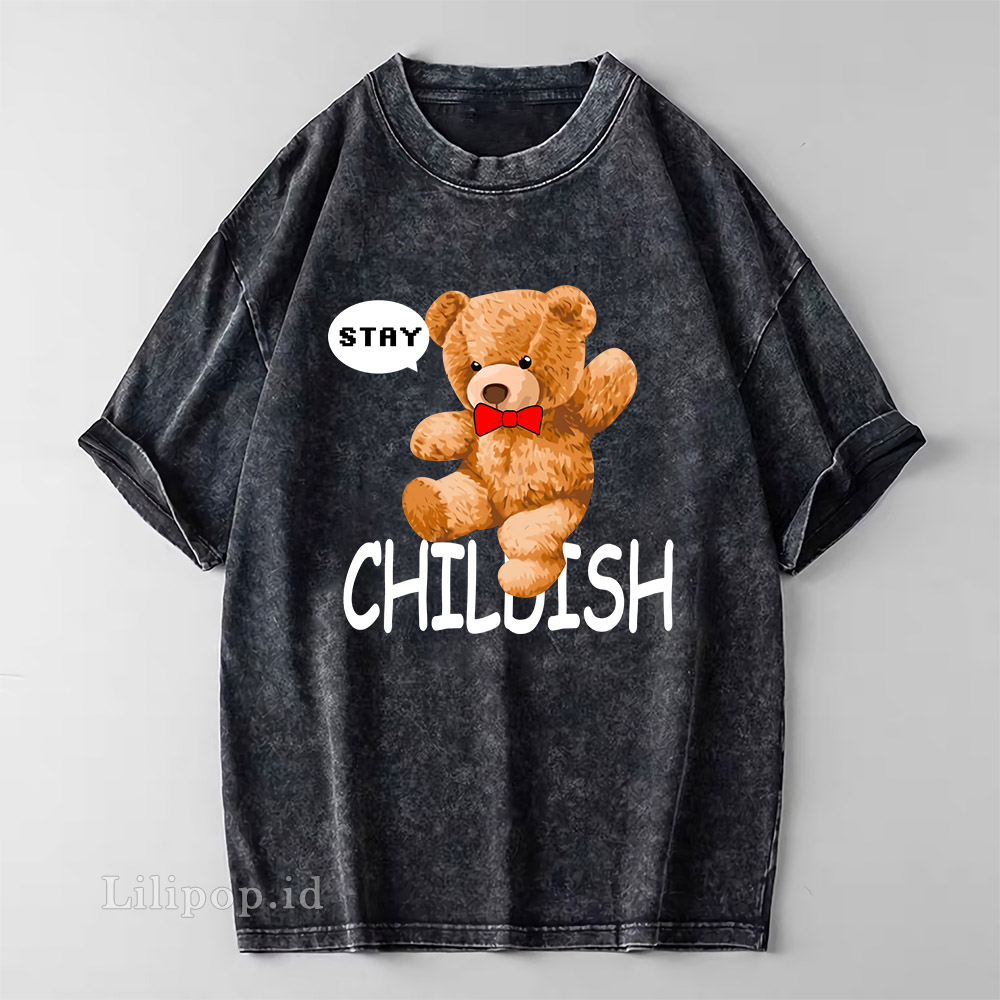 Kaos Baju Wash Tshirt CHILDISH Wanita Pria Stone wash Baju Distro Basic Lengan Pendek unisex