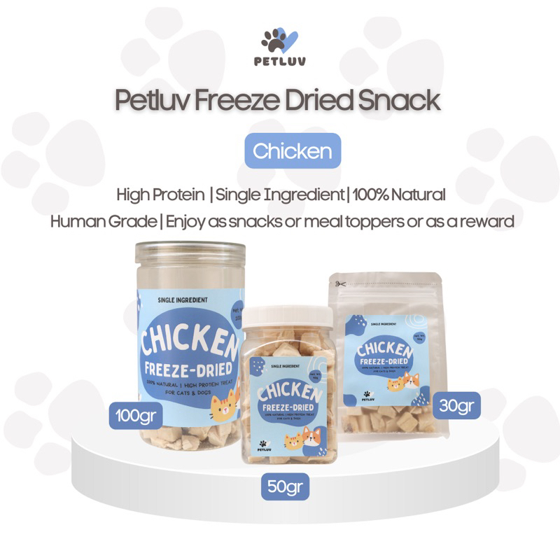 Petluv Chicken Freeze Dried Snack / Ayam Treat Anjing Kucing Makanan Rawfood