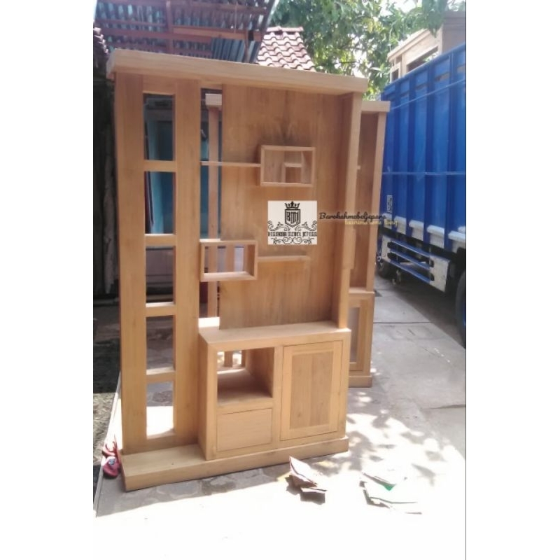 Bufet Partisi Penyekat ruangan jati dua muka minimalis 120cm