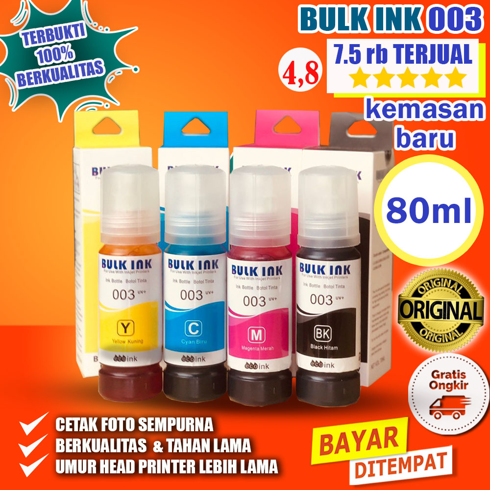 Tinta Epson 003 Original L3110 L3210 L3150 L5190 L1110 L3101 L3100 Bulk Ink Ori Tidak Luntur