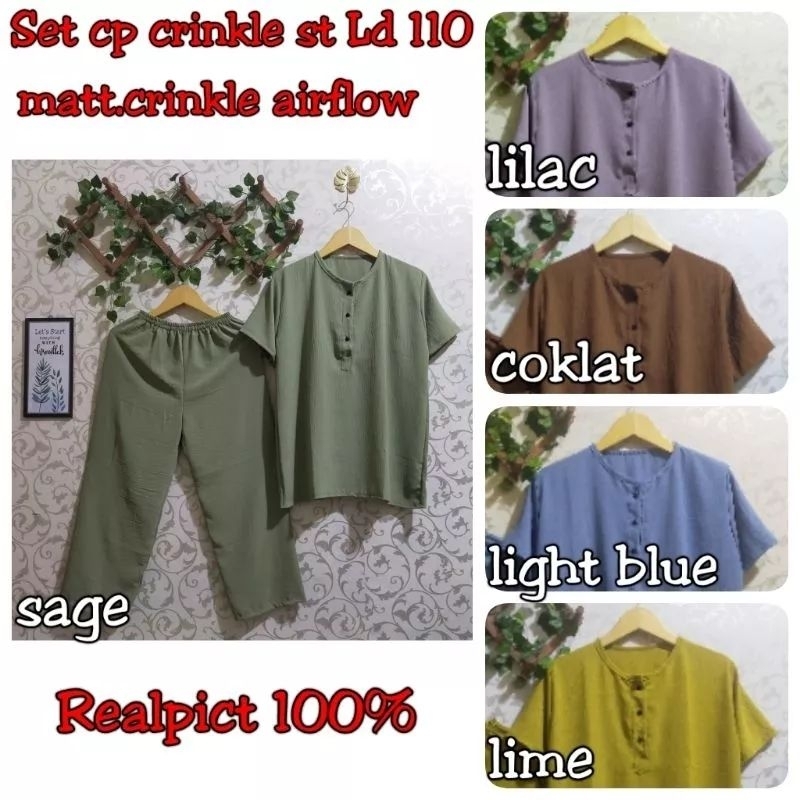LD 110 Setcel Pendek Crinkle Airflow/Setelan Crinkle Pendek/Setcel Daily