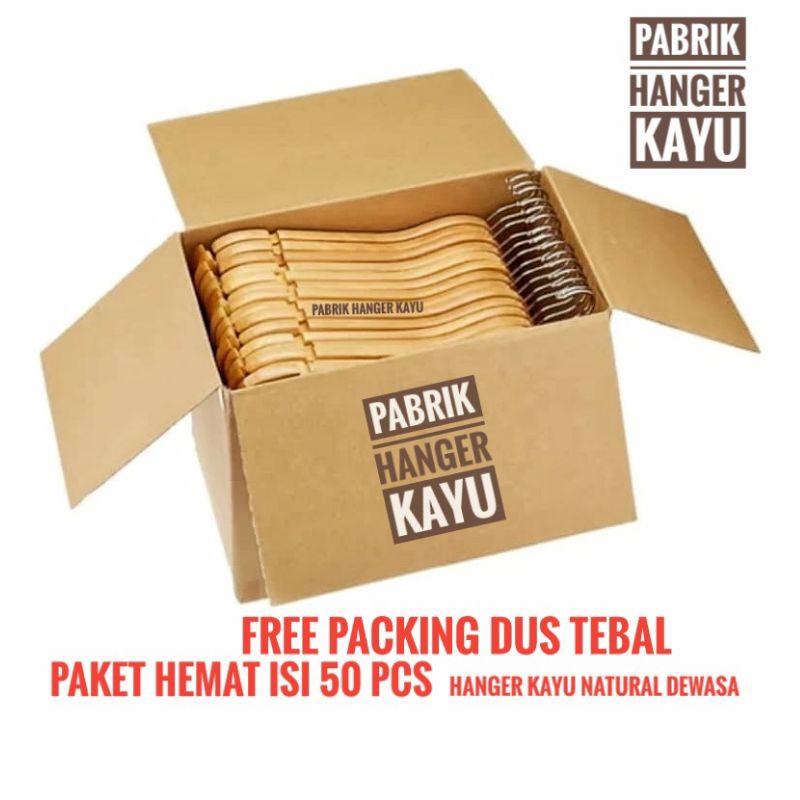 PAKET ISI 50 PCS HANGER KAYU NATURAL DEWASA