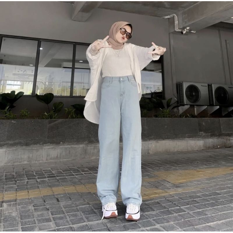 Kulot Jeans Lose  Pants -Celana Highwaist  Panjang  Wanita
