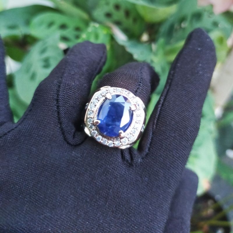 Cincin  pria platinum dengan batu blue safir asli
