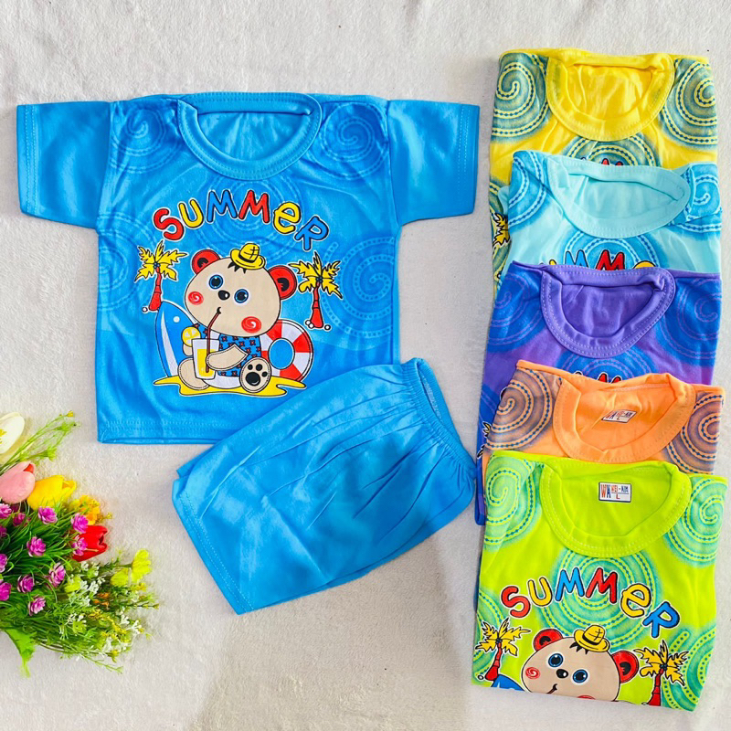 Setelan Anak 1 2 Tahun Anak Cowok Laki laki lengan pendek celana pendek Summer baby set lucu kekinian terbaru viral ( Setelan SUMMER Baby Dring )