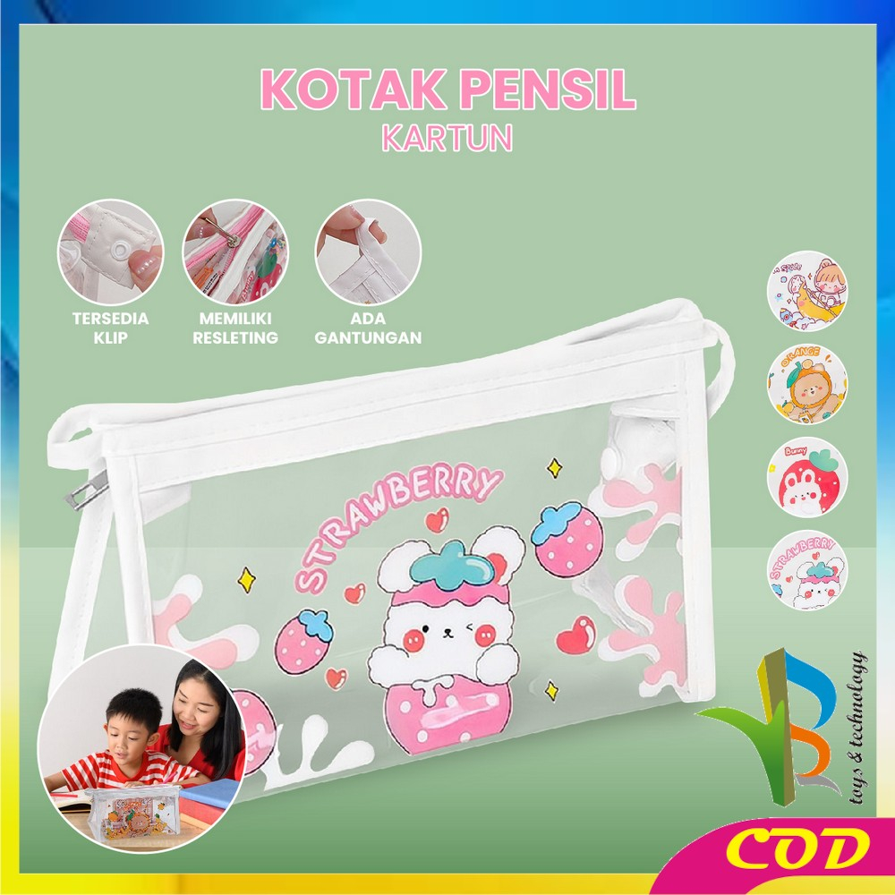 RB-A60 Tempat Pensil Transparan Motif Kartun Tas Pouch Kosmetik / Tas Kosmetik Travel Multifungsi Ala Korea Pouch Serbaguna