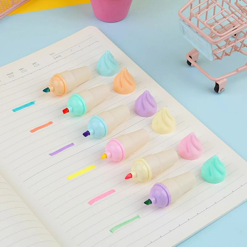 Stabilo Es Krim Cone 1 Set 6 Pcs Free Pouch Highliter Stationery Lucu Unik Kado Viral